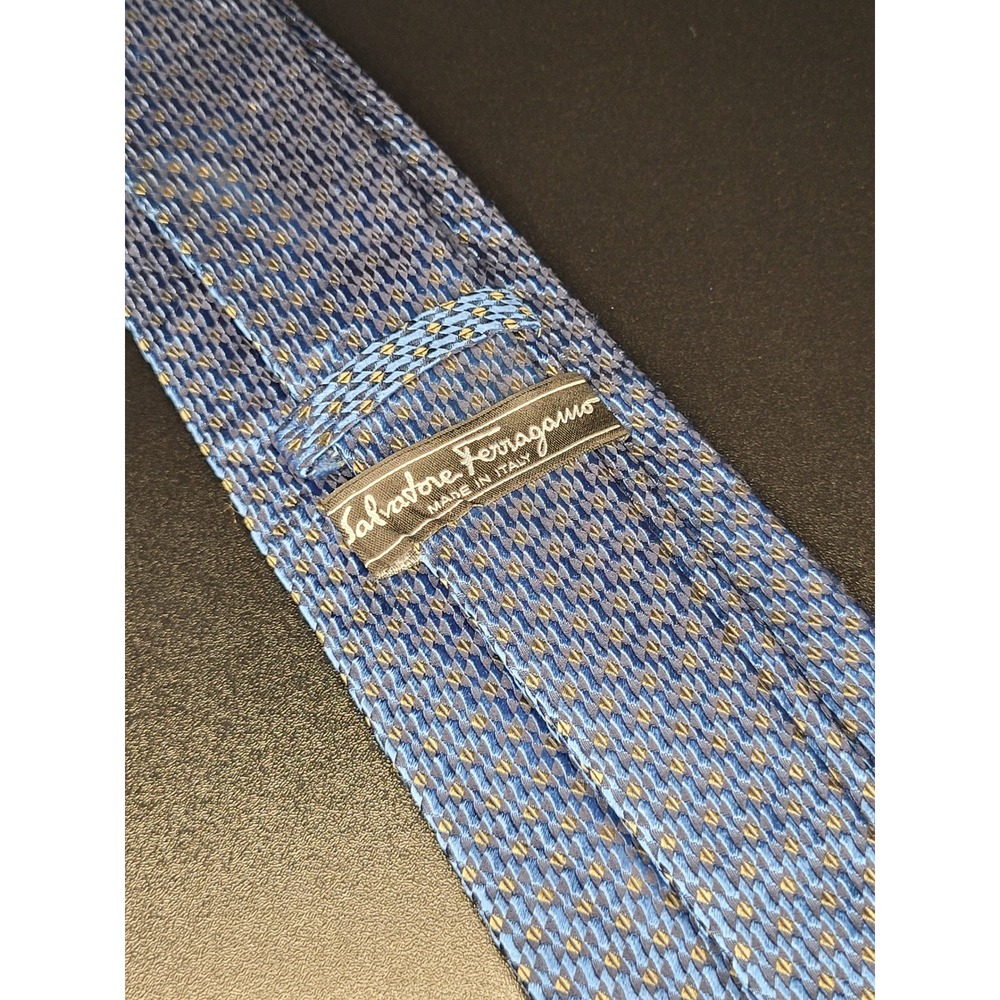 Salvatore Ferragamo Mens Silk Tie Blue Yellow Geometric Made in Italy